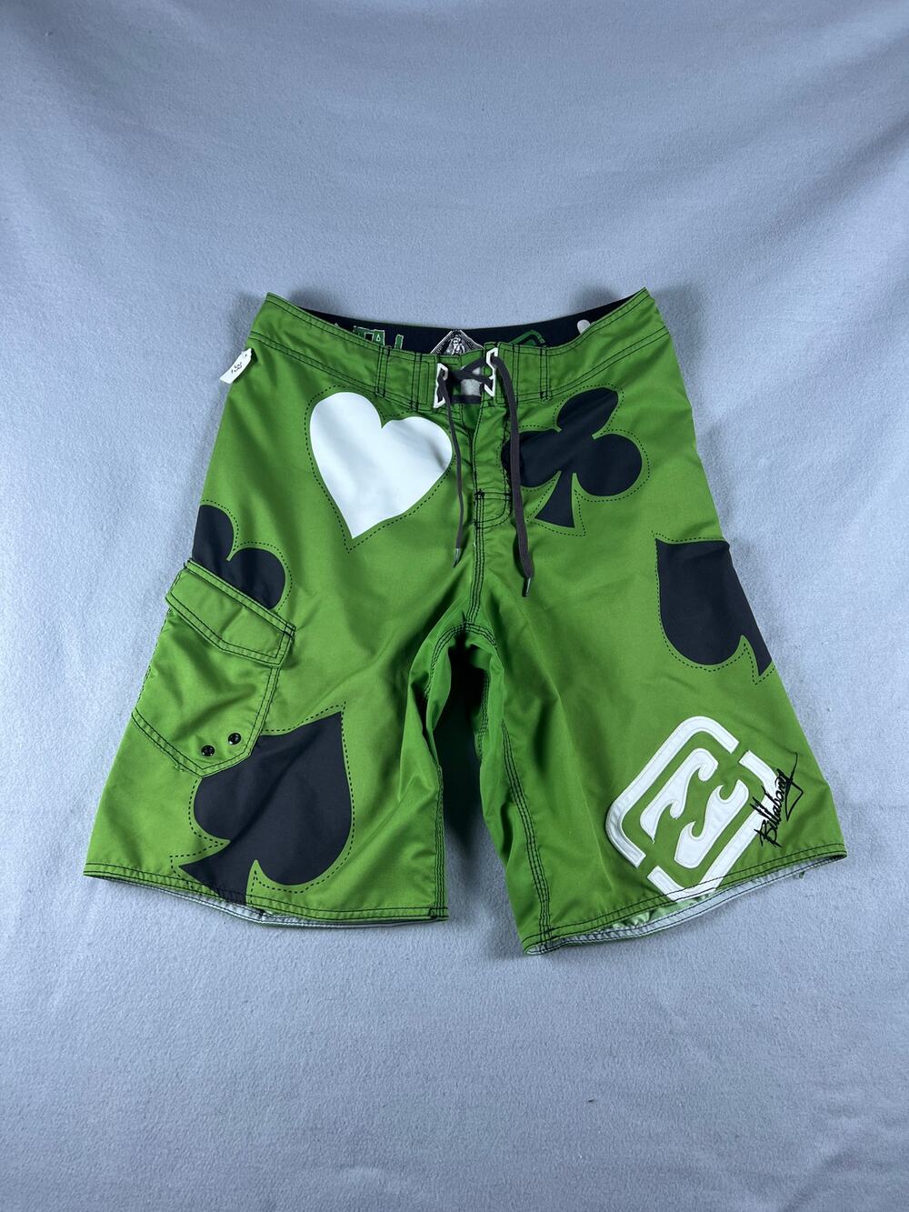 Billabong Swim Trunks Men 33 Green Playing Cards Suits Board Shorts Swimwear Y2K
